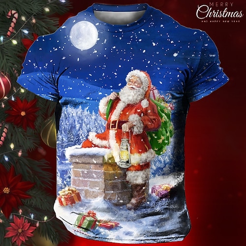 

рождественская футболка графический Санта-Клаус ежедневный дизайнер ретро винтажная мужская футболка с 3d принтом футболка спортивная на открытом воздухе праздник выход рождественская футболка синяя