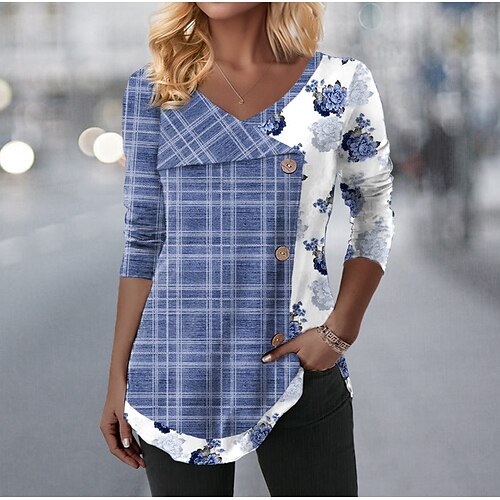 Femme T shirt Tee Rose Claire Bleu Violet Floral Plaid Bouton Imprimer manche longue Vacances Fin de semaine Mode Col V Standard Fleur Peinture Printemps Automne
Femme T shirt Tee Rose Claire Bleu Violet Floral Plaid Bouton Imprimer manche longue Vacances Fin de semaine Mode Col V Standard Fleur Peinture Printemps Automne
