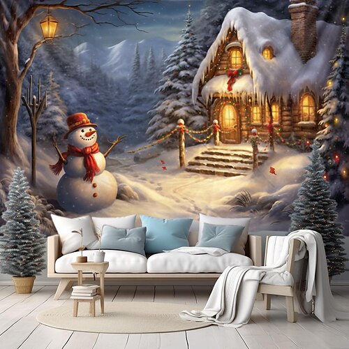 

Christmas Snowman Hanging Tapestry Wall Art Xmas Large Tapestry Mural Decor Photograph Backdrop Blanket Curtain Home Bedroom Living Room Decoration