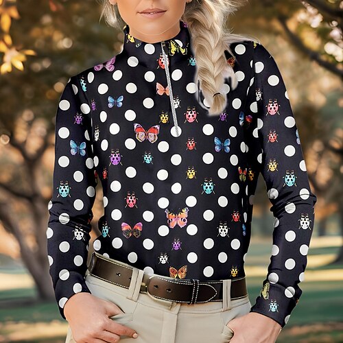 Femme T-shirt POLO Chemise de golf Respirable Séchage rapide Evacuation de l'humidité manche longue Vêtements de golf Top Standard 1/4 Zip Col Montant Pois Papillon Printemps Automne Tennis Le golf
Femme T-shirt POLO Chemise de golf Respirable Séchage rapide Evacuation de l'humidité manche longue Vêtements de golf Top Standard 1/4 Zip Col Montant Pois Papillon Printemps Automne Tennis Le golf