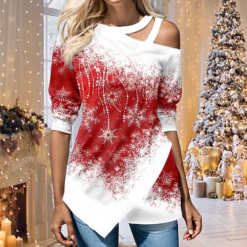 Mulheres Camisa Social Blusa Rosa Vermelho Azul Floco de Neve Com Corte Assimétrico Imprimir Manga Longa Natal Casual Festival / feriado Decote V Normal Primavera Outono
Mulheres Camisa Social Blusa Rosa Vermelho Azul Floco de Neve Com Corte Assimétrico Imprimir Manga Longa Natal Casual Festival / feriado Decote V Normal Primavera Outono
