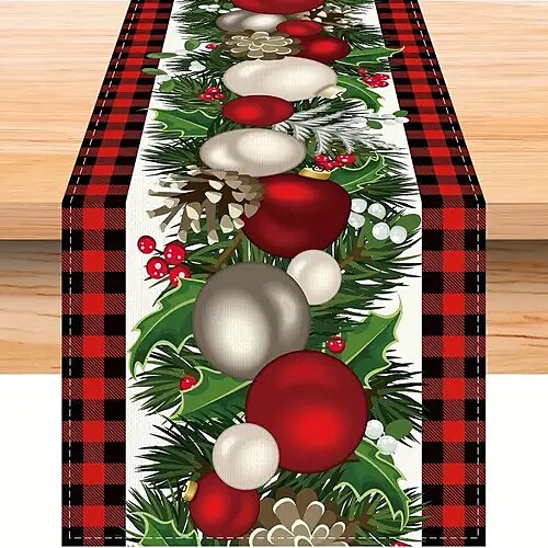 

Chemin de table de Noël rouge, décoration de table de style ferme de Noël d'hiver saisonnier