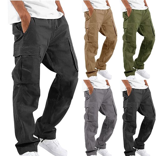

Men's Cargo Pants Cargo Trousers Trousers Drawstring Elastic Waist Multi Pocket Plain Comfort Breathable Casual Daily Fashion Streetwear Black Light Green