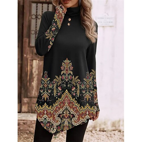 Mujer Camiseta Negro Floral Asimétrico Estampado Manga Larga Diario Fin de semana Moda Cuello Alto Ajuste regular Flor Pintura Primavera Otoño
Mujer Camiseta Negro Floral Asimétrico Estampado Manga Larga Diario Fin de semana Moda Cuello Alto Ajuste regular Flor Pintura Primavera Otoño
