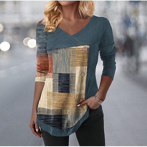 Femme T shirt Tee Rose Claire Bleu Vert Plaid Imprimer manche longue du quotidien Fin de semaine Mode Col V Standard Peinture Printemps Automne
Femme T shirt Tee Rose Claire Bleu Vert Plaid Imprimer manche longue du quotidien Fin de semaine Mode Col V Standard Peinture Printemps Automne