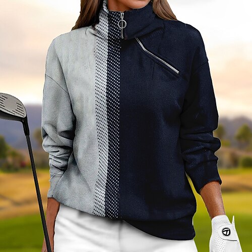 

Women's Golf Pullover Sweatshirt Black Blue Purple Long Sleeve Thermal Warm Top Color Block Fall Winter Golf Attire Clothes Outfits Wear Apparel
