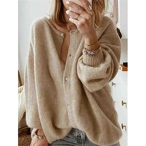 Women's Cardigan Sweater Jumper Ribbed Knit Button Solid Color Crew Neck Stylish Casual Daily Going out Fall Winter Khaki S M L
Women's Cardigan Sweater Jumper Ribbed Knit Button Solid Color Crew Neck Stylish Casual Daily Going out Fall Winter Khaki S M L