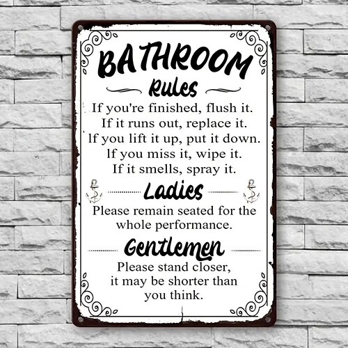 1PC Bathroom Rules Signs Dorm Wall Accessories Cool Things For Teens Funny Metal Tin Signs Gaming Room Decor 12x8in
1PC Bathroom Rules Signs Dorm Wall Accessories Cool Things For Teens Funny Metal Tin Signs Gaming Room Decor 12x8in