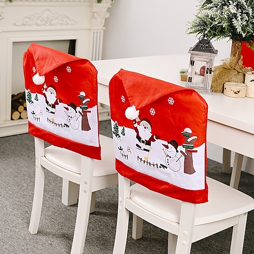 

Рождественские чехлы на стулья Санта-Клауса с красной шляпой для кухни, столовой, праздничного стола, украшения стула