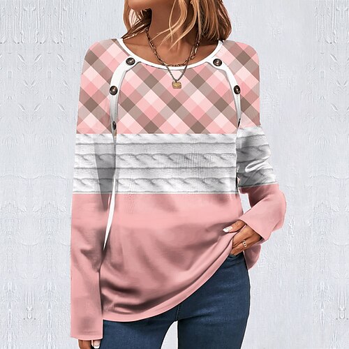 Damen T Shirt Rosa Plaid Taste Bedruckt Langarm Täglich Wochenende Modisch Rundhalsausschnitt Regular Fit Farbe Frühling Herbst
Damen T Shirt Rosa Plaid Taste Bedruckt Langarm Täglich Wochenende Modisch Rundhalsausschnitt Regular Fit Farbe Frühling Herbst