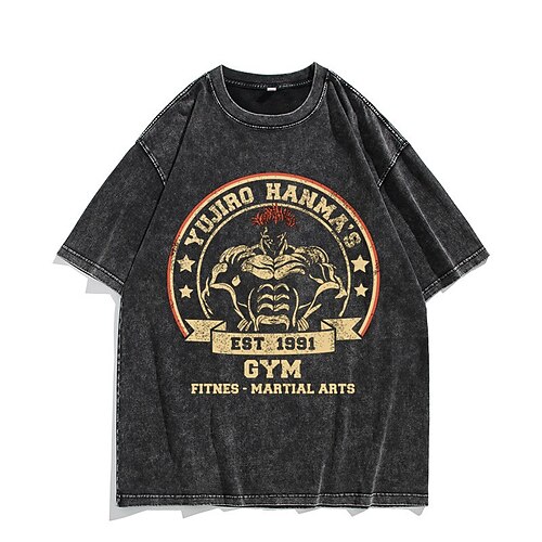 

Baki the Grappler Hanma baki T-shirt Oversized Acid Washed Tee Print Graphic T-shirt For Men's Women's Unisex Adults' Hot Stamping 100% Cotton Casual Daily