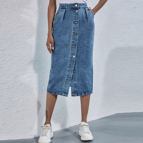 Mujer Falda Falda vaquera midi Midi Mezclilla Azul Piscina Faldas Invierno Bolsillo Moda Casual Calle Casual XS S M
Mujer Falda Falda vaquera midi Midi Mezclilla Azul Piscina Faldas Invierno Bolsillo Moda Casual Calle Casual XS S M