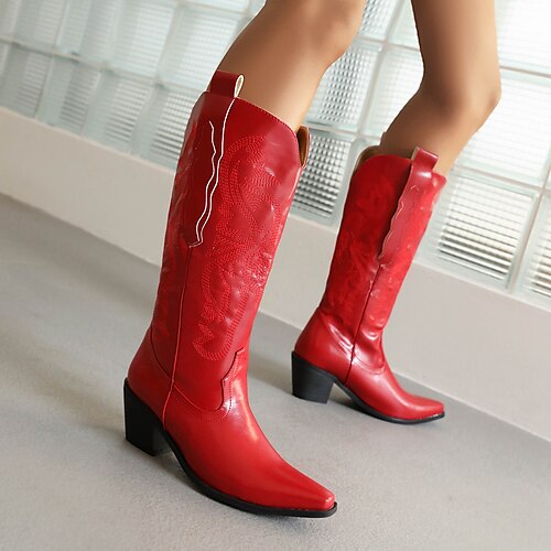 Women's Boots Cowboy Boots Plus Size Vintage Shoes Wedding Party Outdoor Knee High Boots Winter Embroidery Chunky Heel Square Toe Vacation Vintage PU Embroidered Black White Light Red
Women's Boots Cowboy Boots Plus Size Vintage Shoes Wedding Party Outdoor Knee High Boots Winter Embroidery Chunky Heel Square Toe Vacation Vintage PU Embroidered Black White Light Red