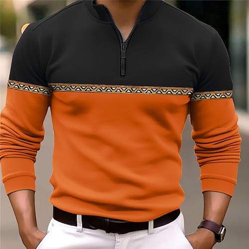 

Men's Polo Shirt Quarter Zip Polo Daily Wear Vacation Quarter Zip Long Sleeve Fashion Comfortable Color Block Zip Up Spring & Fall Regular Fit Maroon Blue Orange Brown Polo Shirt