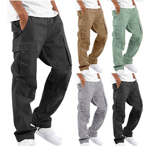 

Men's Cargo Pants Cargo Trousers Joggers Trousers Leg Drawstring Multi Pocket Straight Leg Plain Comfort Breathable Casual Daily Fashion Streetwear Black Light Green