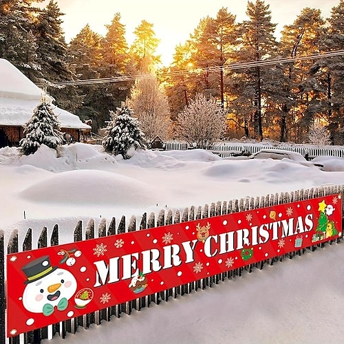 

Pancarta grande de Feliz Navidad, decoración navideña, muñeco de nieve, árbol de Navidad colgante, cartel enorme, suministros para fiestas, decoración del hogar para exteriores, interiores, patios, jardines, porches, césped
