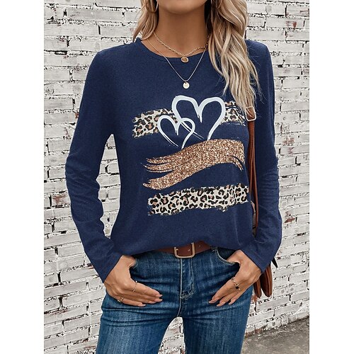 Women's T shirt Tee Black Wine Blue Leopard Heart Print Long Sleeve Daily Weekend Fashion Round Neck Regular Fit Painting Spring Fall
Women's T shirt Tee Black Wine Blue Leopard Heart Print Long Sleeve Daily Weekend Fashion Round Neck Regular Fit Painting Spring Fall