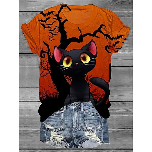 Women's T shirt Tee Halloween Shirt White Yellow Navy Blue Cat Pumpkin Print Short Sleeve Halloween Weekend Festival / Holiday Round Neck Regular Fit Cat Painting Summer
Women's T shirt Tee Halloween Shirt White Yellow Navy Blue Cat Pumpkin Print Short Sleeve Halloween Weekend Festival / Holiday Round Neck Regular Fit Cat Painting Summer