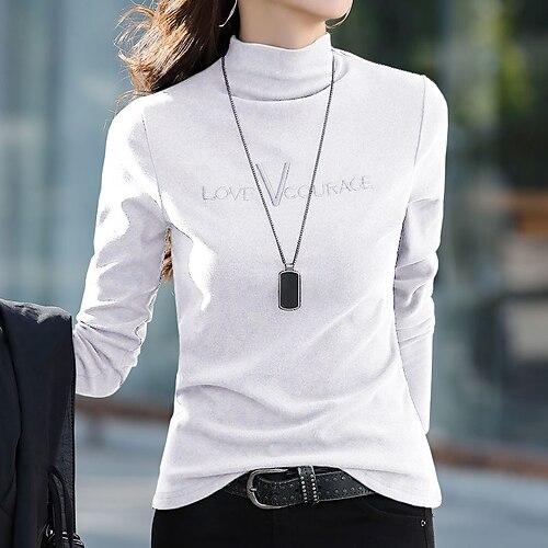 Femme T shirt Tee Noir Blanche Bleu Lettre manche longue du quotidien basique Col Haut Standard Automne hiver
Femme T shirt Tee Noir Blanche Bleu Lettre manche longue du quotidien basique Col Haut Standard Automne hiver
