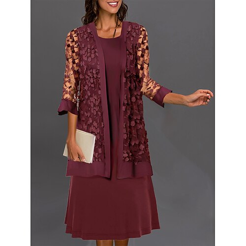 Mulheres Conjunto de vestido de duas peças Vestido de festa Vestido de renda Festa Escritório Moda Elegante Renda Patchwork Vestido midi Gola Redonda Manga 3/4 Tecido Normal Vinho Outono Inverno S M
Mulheres Conjunto de vestido de duas peças Vestido de festa Vestido de renda Festa Escritório Moda Elegante Renda Patchwork Vestido midi Gola Redonda Manga 3/4 Tecido Normal Vinho Outono Inverno S M