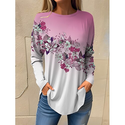 Women's T shirt Tee Yellow Pink Blue Floral Print Long Sleeve Holiday Weekend Basic Round Neck Regular Fit Floral Painting Spring Fall
Women's T shirt Tee Yellow Pink Blue Floral Print Long Sleeve Holiday Weekend Basic Round Neck Regular Fit Floral Painting Spring Fall