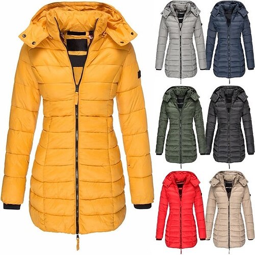 

Women's Puffer Jacket with Hoodie Hiking Down Jacket Hiking Windbreaker Winter Outdoor Thermal Warm Waterproof Windproof Breathable Outerwear Top Full Length Visible Zipper Climbing Camping
