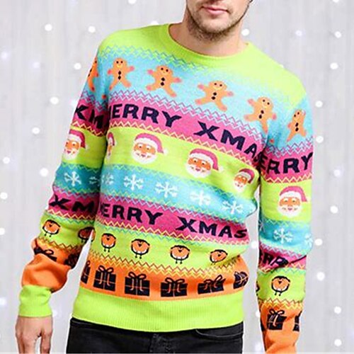 

Santa Claus Snowflake Gingerbread Casual Men's Knitting Print Ugly Christmas Sweater Pullover Sweater Jumper Outdoor Christmas Daily Long Sleeve Crewneck Sweaters Black Green Fall Winter S M L