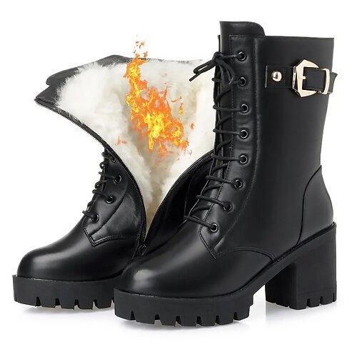 Women's Boots Combat Boots Riding Boots Heel Boots Outdoor Daily Fleece Lined Booties Ankle Boots Buckle Block Heel Chunky Heel Round Toe Fashion Plush Minimalism PU Lace-up Solid Color Black
Women's Boots Combat Boots Riding Boots Heel Boots Outdoor Daily Fleece Lined Booties Ankle Boots Buckle Block Heel Chunky Heel Round Toe Fashion Plush Minimalism PU Lace-up Solid Color Black