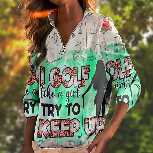 Femme T-shirt POLO Chemise de golf Respirable Séchage rapide Evacuation de l'humidité manche longue Vêtements de golf Top Standard Zippé Col Montant Lettre Printemps Automne Tennis Le golf Pickleball
Femme T-shirt POLO Chemise de golf Respirable Séchage rapide Evacuation de l'humidité manche longue Vêtements de golf Top Standard Zippé Col Montant Lettre Printemps Automne Tennis Le golf Pickleball