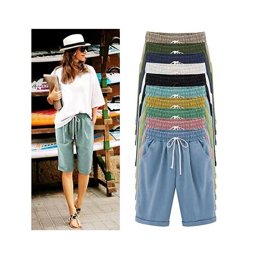 

Women's Lounge Shorts Pure Color Elastic Waist with Drawstring Simple Casual Comfort Home Daily Vacation Polyester Breathable Pocket Five-point Pants
