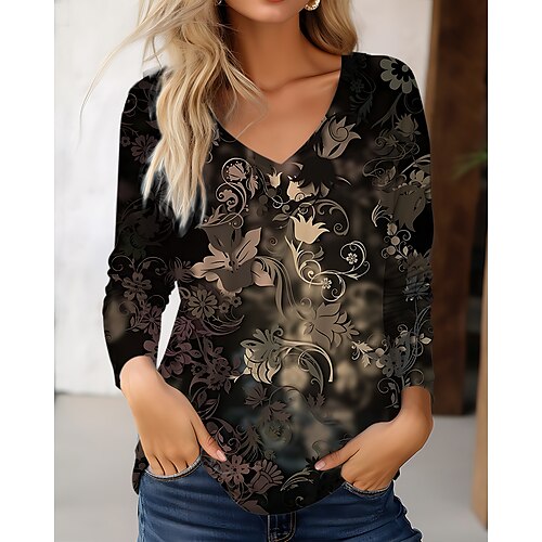 Mujer Camiseta Negro Floral Estampado Manga Larga Festivos Fin de semana Moda Escote en Pico Ajuste regular Flor Pintura Primavera Otoño
Mujer Camiseta Negro Floral Estampado Manga Larga Festivos Fin de semana Moda Escote en Pico Ajuste regular Flor Pintura Primavera Otoño