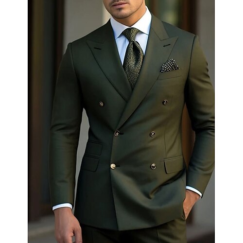 

Dark Green Black Burgundy Men's Wedding Suits 2 Piece Plus Size Solid Colored Peak Lapel Slim Fit Double Breasted Six-buttons 2024