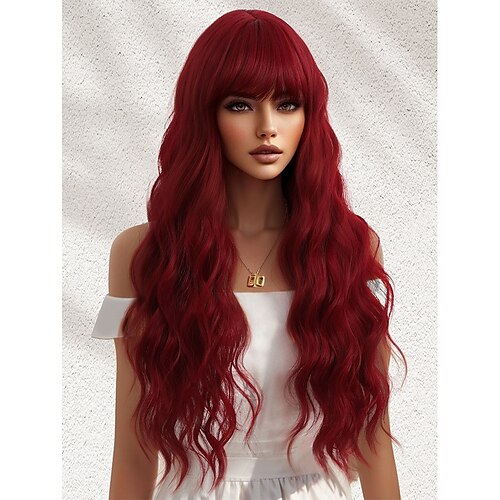 Water Wave Wigs With Bangs Wine Red Wig 28 Inch Long Wavy Deep Wave Heat Resistant Fiber Synthetic Wigs For Women Party Daily Used Christmas Party Wigs
Water Wave Wigs With Bangs Wine Red Wig 28 Inch Long Wavy Deep Wave Heat Resistant Fiber Synthetic Wigs For Women Party Daily Used Christmas Party Wigs