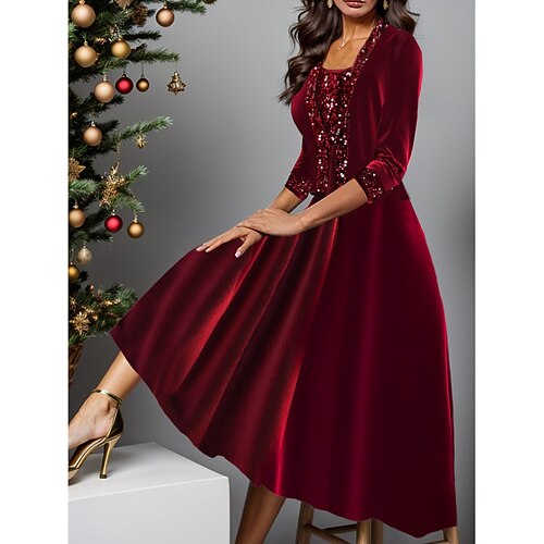 Zweiteiliges Damen-Kleid-Set, Partykleid, weinrotes Samtkleid, Party-Paillettenkleid, Hochzeitsgast, modisches, modernes Patchwork-Midikleid, Rundhalsausschnitt, 3/4-Ärmel, einfarbig
Zweiteiliges Damen-Kleid-Set, Partykleid, weinrotes Samtkleid, Party-Paillettenkleid, Hochzeitsgast, modisches, modernes Patchwork-Midikleid, Rundhalsausschnitt, 3/4-Ärmel, einfarbig