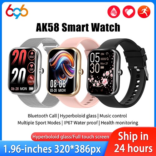 696 AK58 Montre intelligente 1.96 pouce Smartwatch Montre Connectée Bluetooth Podomètre Rappel d'Appel Moniteur de Sommeil Compatible avec Android iOS Femme Hommes Mode Mains-Libres Toujours à l'écran
696 AK58 Montre intelligente 1.96 pouce Smartwatch Montre Connectée Bluetooth Podomètre Rappel d'Appel Moniteur de Sommeil Compatible avec Android iOS Femme Hommes Mode Mains-Libres Toujours à l'écran