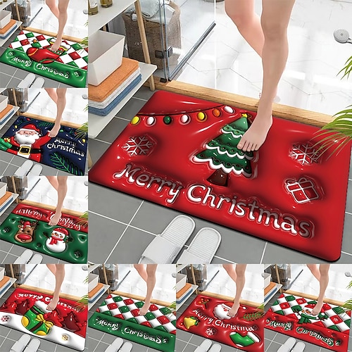 

Коврики для ванной, быстросохнущий коврик для внутреннего и наружного использования, с Рождеством Санта-Клауса, висящий вверх тормашками на красном фоне, резиновый нескользящий впитывающий тонкий