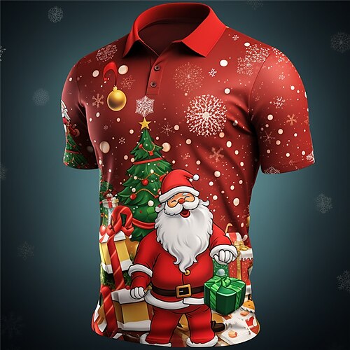 

Santa Claus Men's Casual Print 3D Golf Polo Outdoor Daily Wear Streetwear Christmas Polyester Short Sleeve Turndown Polo Shirts Red Autumn / Fall S M L Lapel Polo
