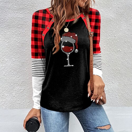 Mujer Camiseta Camisa de Navidad Rojo Plaid Copa de vino Botón Diamantes Sintéticos Estampado Manga Larga Fiesta Navidad Fin de semana Festival / Vacaciones Escote Redondo Ajuste regular Pintura
Mujer Camiseta Camisa de Navidad Rojo Plaid Copa de vino Botón Diamantes Sintéticos Estampado Manga Larga Fiesta Navidad Fin de semana Festival / Vacaciones Escote Redondo Ajuste regular Pintura