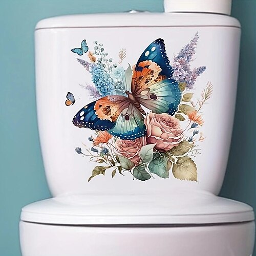 

Наклейка на сиденье унитаза с цветочной бабочкой, водонепроницаемая самоклеящаяся наклейка для украшения ванной комнаты, наклейка для украшения ванной комнаты, домашний декор