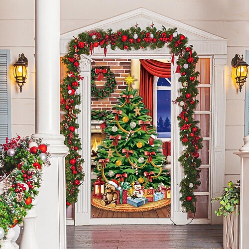 Couvertures de porte d'arbre de noël, décoration de noël, bannière de porte d'arrière-plan pour porte d'entrée, ferme, fournitures de décoration de fête de noël
Couvertures de porte d'arbre de noël, décoration de noël, bannière de porte d'arrière-plan pour porte d'entrée, ferme, fournitures de décoration de fête de noël