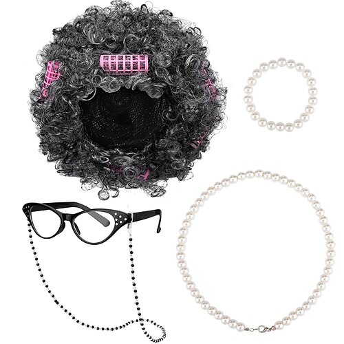 Halloween velha senhora peruca traje conjunto avó peruca com rolos de cabelo óculos corrente de vidro pérola colar pulseira para halloween cosplay
Halloween velha senhora peruca traje conjunto avó peruca com rolos de cabelo óculos corrente de vidro pérola colar pulseira para halloween cosplay