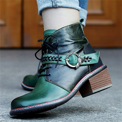 Women's Boots Combat Boots Lace Up Boots Handmade Shoes Daily Booties Ankle Boots Winter Zipper Chunky Heel Round Toe Vintage Casual Leather Sheepskin Zipper Color Block Green
Women's Boots Combat Boots Lace Up Boots Handmade Shoes Daily Booties Ankle Boots Winter Zipper Chunky Heel Round Toe Vintage Casual Leather Sheepskin Zipper Color Block Green