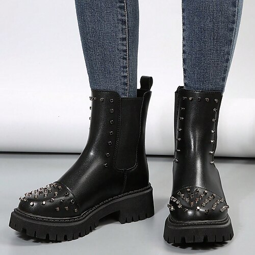 Women's Boots Chelsea Boots Plus Size Outdoor Work Daily Booties Ankle Boots Rivet Block Heel Round Toe Fashion PU Loafer Solid Color Black
Women's Boots Chelsea Boots Plus Size Outdoor Work Daily Booties Ankle Boots Rivet Block Heel Round Toe Fashion PU Loafer Solid Color Black