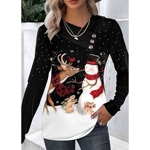 Dam T-shirt Julskjorta Snögubbe Ren Svart Mönster Knapp Långärmad Jul Helgen Festival / helgdag V-hals Normal Vår & Höst
Dam T-shirt Julskjorta Snögubbe Ren Svart Mönster Knapp Långärmad Jul Helgen Festival / helgdag V-hals Normal Vår & Höst
