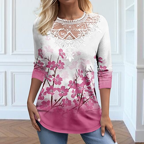 Femme T shirt Tee Rose Claire Bleu Orange Floral Dentelle Imprimer manche longue Vacances Fin de semaine Mode Col Rond Standard Fleur Peinture Printemps Automne
Femme T shirt Tee Rose Claire Bleu Orange Floral Dentelle Imprimer manche longue Vacances Fin de semaine Mode Col Rond Standard Fleur Peinture Printemps Automne