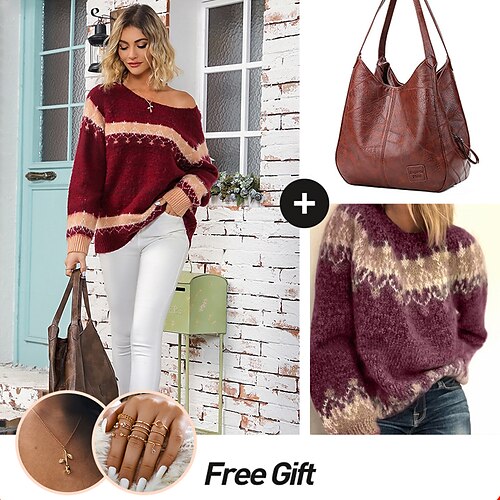 Women's Fashion Set Crew Neck Jacquard Sweater Rose Necklace Zircon Ring Handbag Fall Winter Fashionable Outing Matches
Women's Fashion Set Crew Neck Jacquard Sweater Rose Necklace Zircon Ring Handbag Fall Winter Fashionable Outing Matches