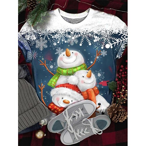 

Christmas Shirt Women's T shirt Tee Snowman Santa's Helper Black White Yellow Print Short Sleeve Christmas Weekend Festival / Holiday Christmas Round Neck Regular Fit Summer