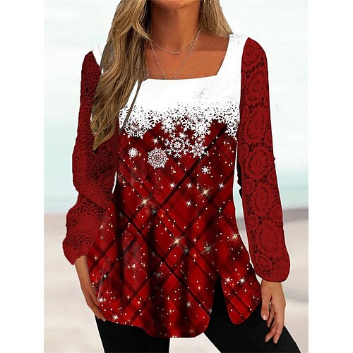 Damen Bluse Weihnachts-Shirt Rote Purpur Plaid Schneeflocke Spitze Bedruckt Langarm Party Weihnachten Casual Fest / Feiertage Quadratischer Ausschnitt Regular Fit Frühling Herbst
Damen Bluse Weihnachts-Shirt Rote Purpur Plaid Schneeflocke Spitze Bedruckt Langarm Party Weihnachten Casual Fest / Feiertage Quadratischer Ausschnitt Regular Fit Frühling Herbst