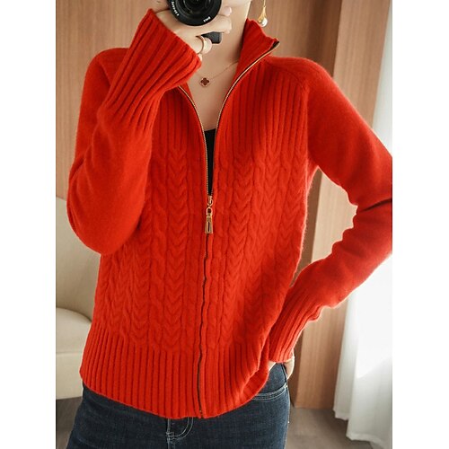 Women's Cardigan Sweater Jacket Stand Collar Cable Knit Core Spun Yarn Zipper Knitted Fall Winter Regular Outdoor Daily Going out Fashion Streetwear Casual Long Sleeve Solid Color Black Yellow Pink
Women's Cardigan Sweater Jacket Stand Collar Cable Knit Core Spun Yarn Zipper Knitted Fall Winter Regular Outdoor Daily Going out Fashion Streetwear Casual Long Sleeve Solid Color Black Yellow Pink