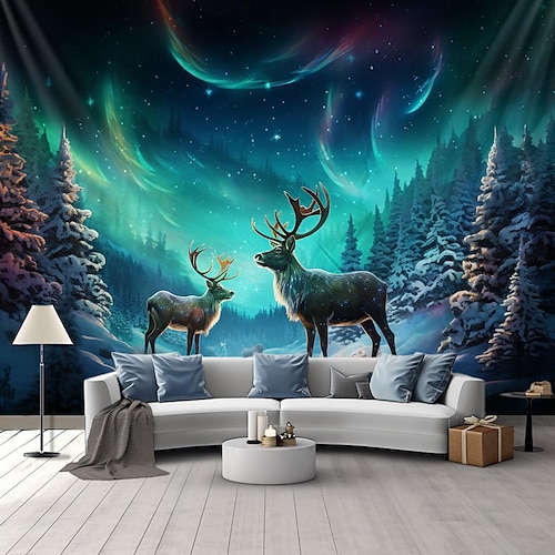 

Noridc Aurora Elk Hanging Tapestry Wall Art Large Tapestry Mural Decor Photograph Backdrop Blanket Curtain Home Bedroom Living Room Decoration